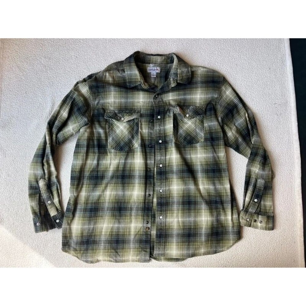 Carhartt Green & Blue Plaid Button Down Flannel Shirt Mens 2XL